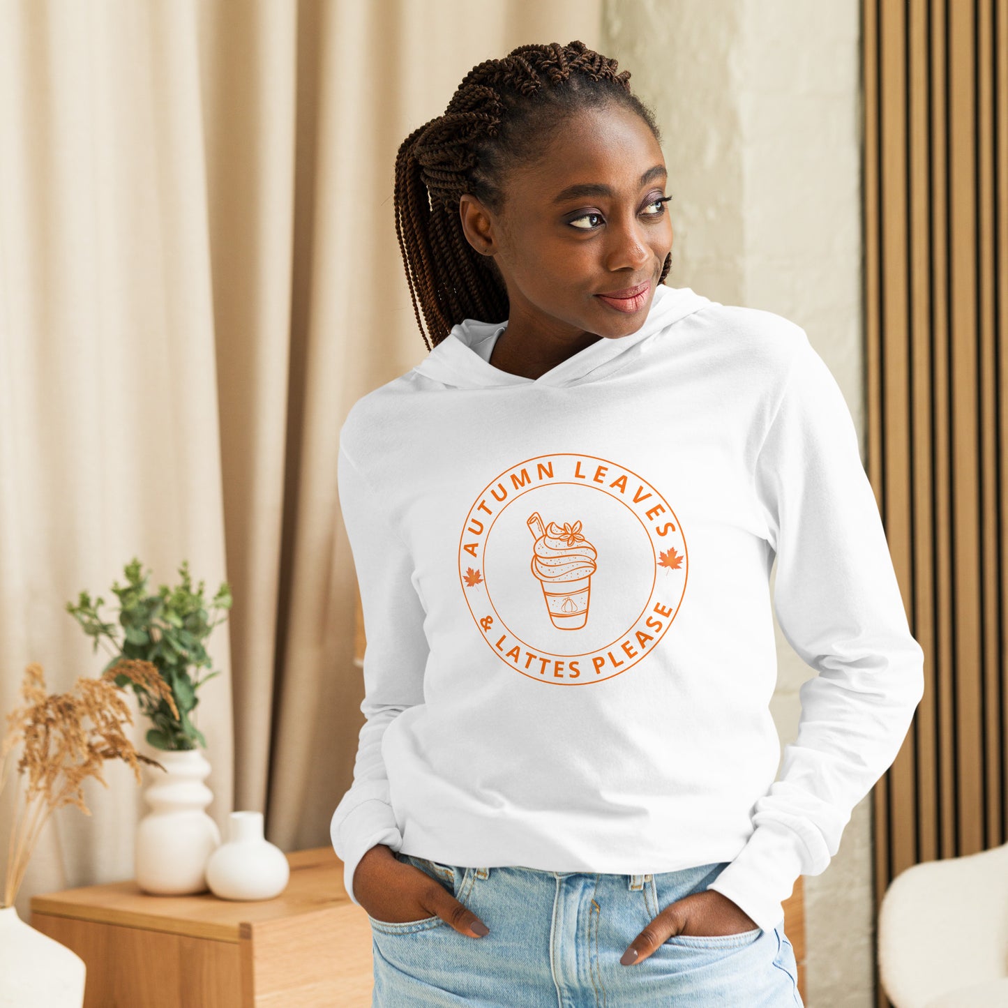 Autumn Leaves and Lattes Please Hooded Long-Sleeve Tee