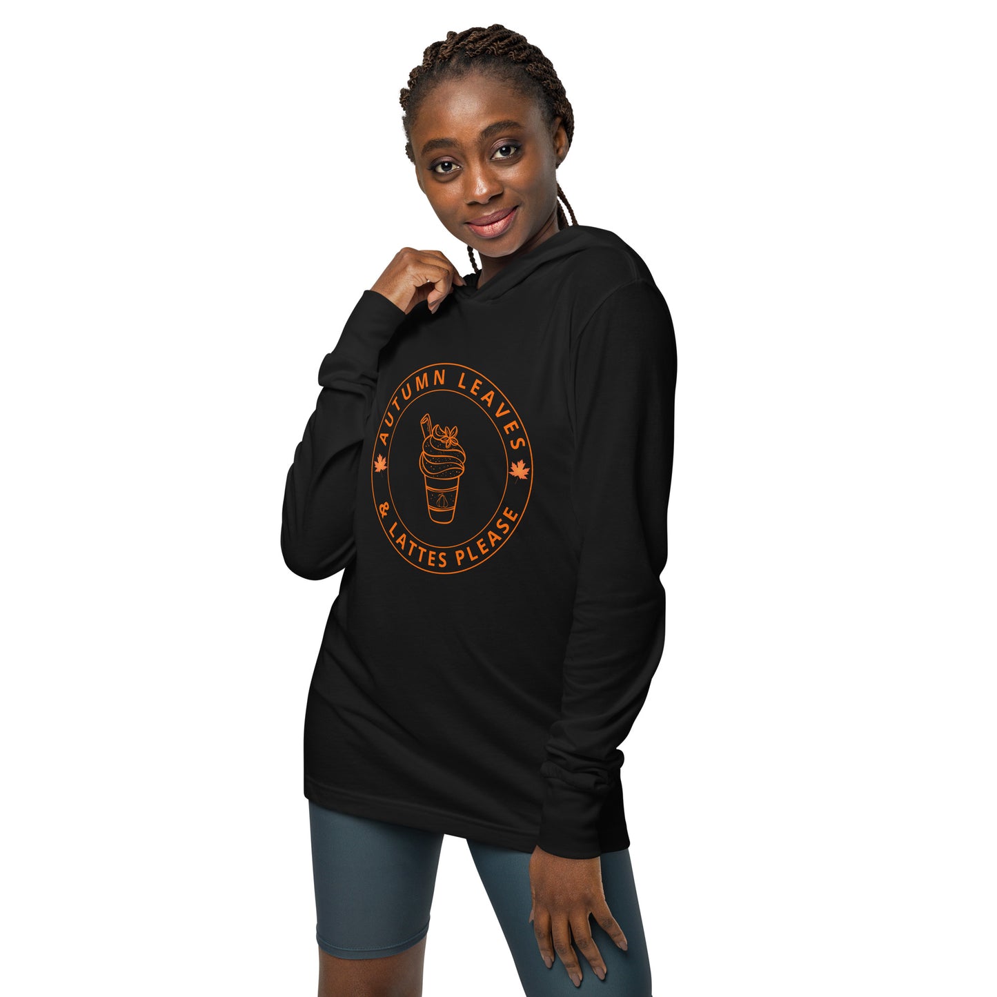 Autumn Leaves and Lattes Please Hooded Long-Sleeve Tee
