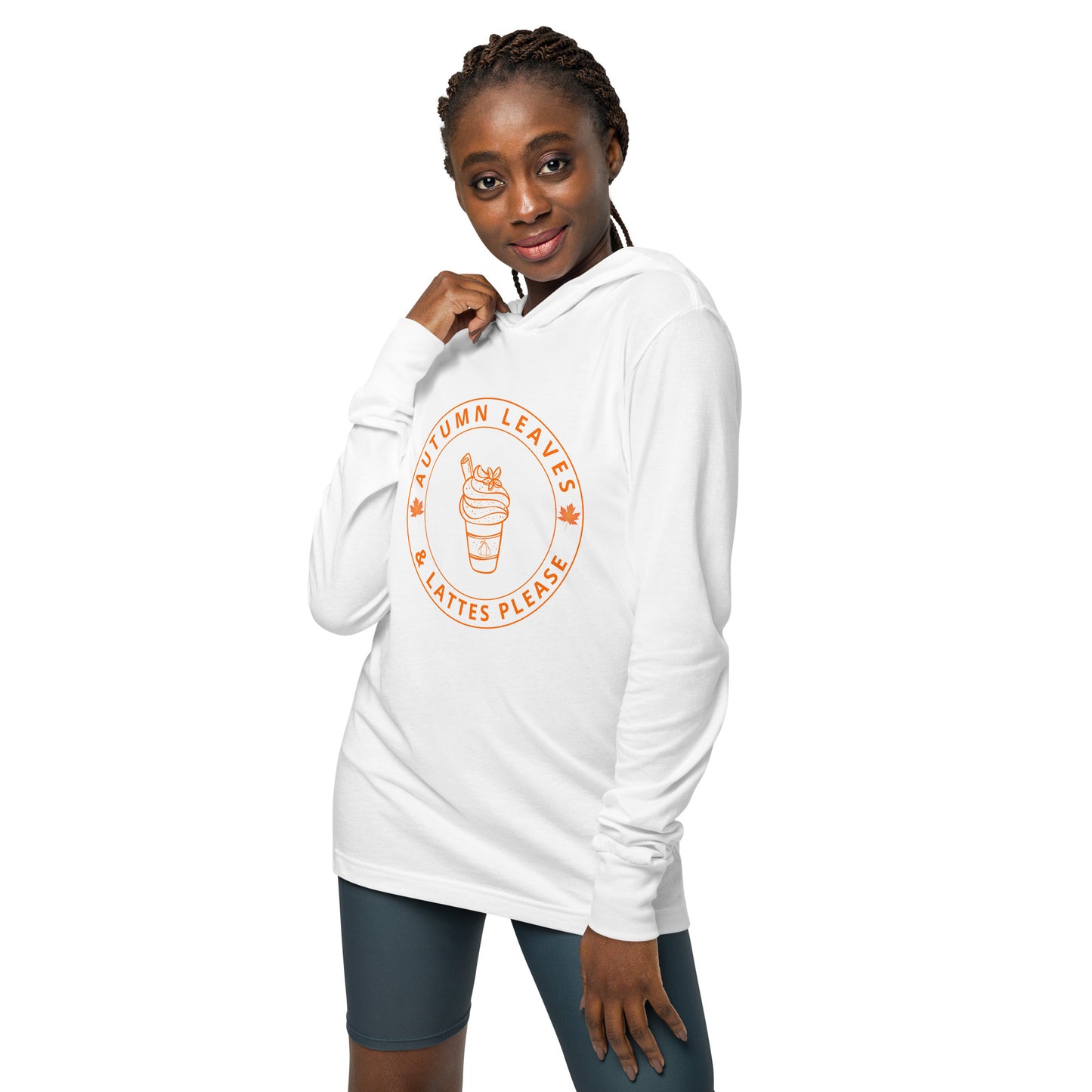 Autumn Leaves and Lattes Please Hooded Long-Sleeve Tee