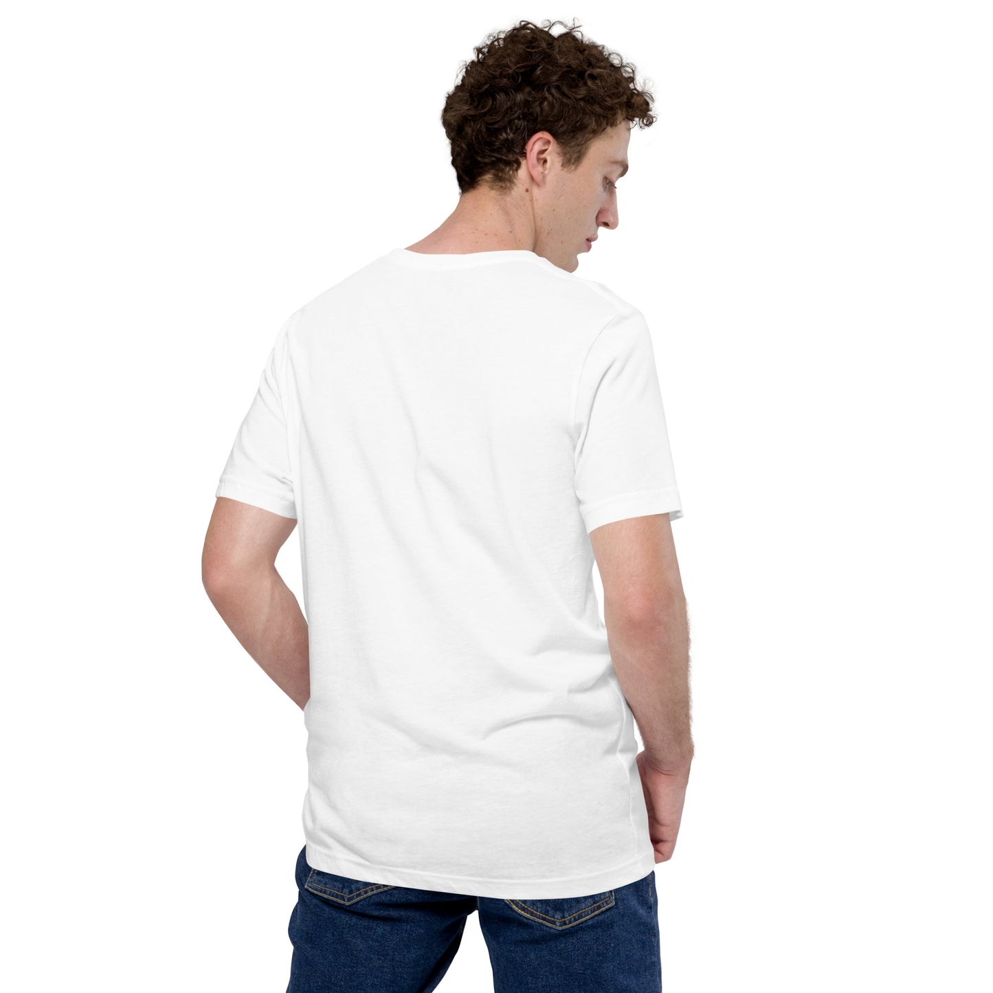 Back view of a man wearing a Coffee is my Eh-dventure Fuel t-shirt.