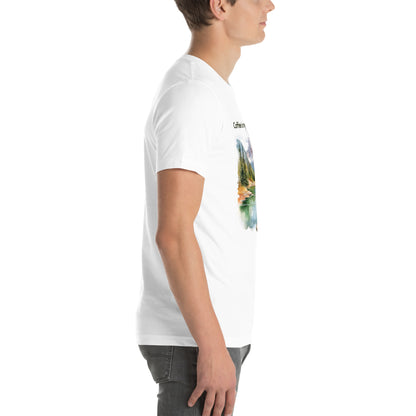 Side view of a man wearing a Coffee is my Eh-dventure Fuel t-shirt.