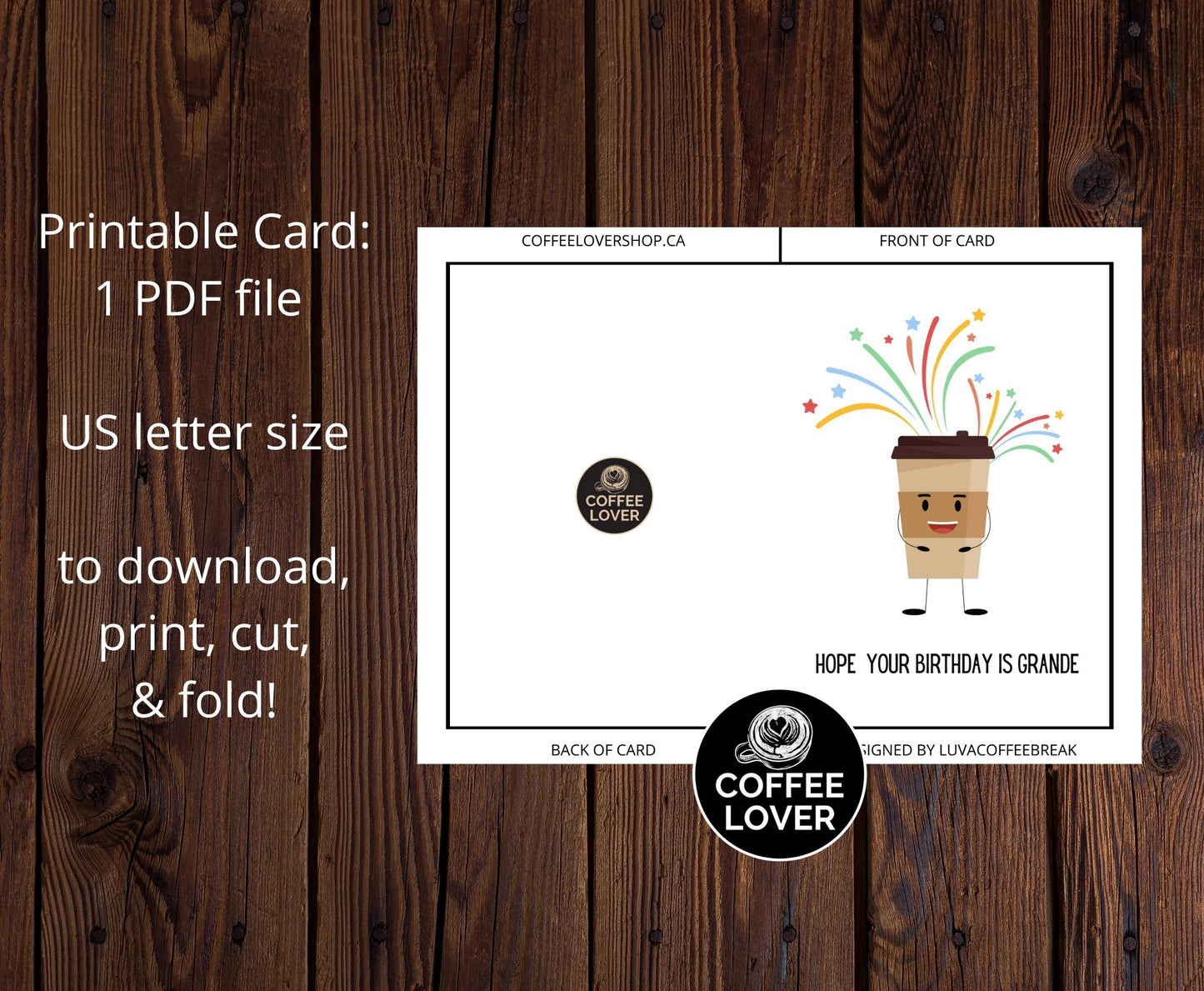 Printable Birthday Card Instant Download 7x5 inch